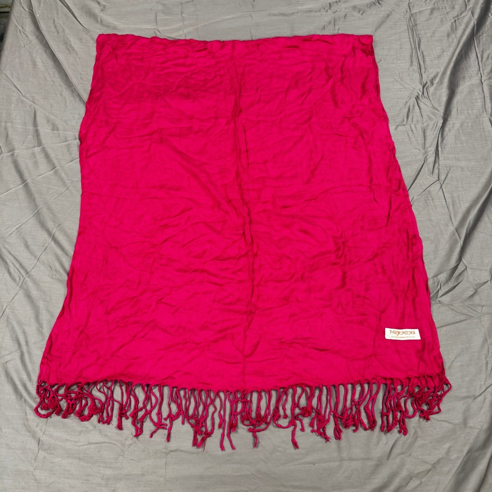 Pashmina Cashmere Silk Blend Shawl Wrap Scarf Fuchsia Pink Fringe 72"x28.5"